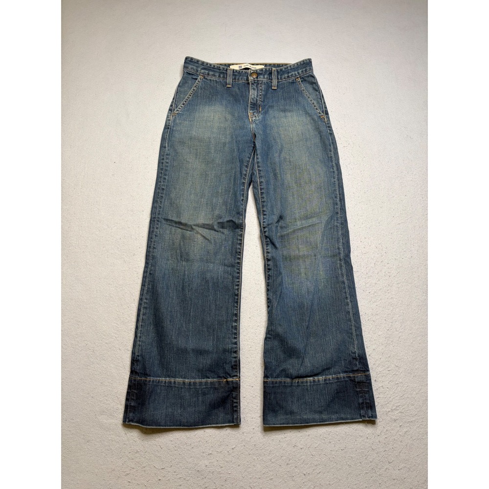 Gap Jeans Wide Leg Women 2 Blue Y2K Trouser Style Flap Pocket Denim Pants